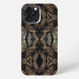 Schwarzes und goldenes Schmetterlings-Nahtlosmuste iPhone 13 Pro Max Hülle