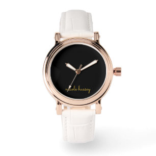 Schwarzes und goldenes Skript    Stylisches modern Armbanduhr