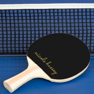 Schwarzes und goldenes Skript    Stylisches modern Tischtennis Schläger