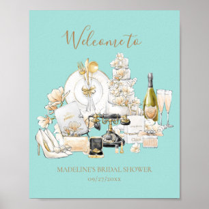 Schwarzes und goldenes Willkommensschild für Braut Poster