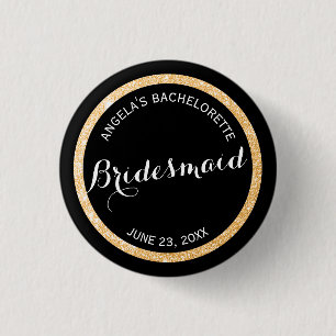 Schwarzes und GoldGlitzer-Brautjungfer Button