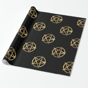 Schwarzes und Goldhexen Pentagram Geschenkpapier