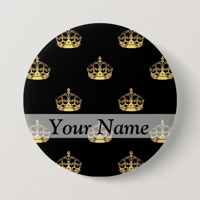 Schwarzes und Goldkronenmuster Button (Vorderseite)