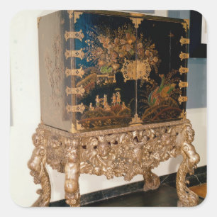 Schwarzes und Goldlackkabinett Quadratischer Aufkleber