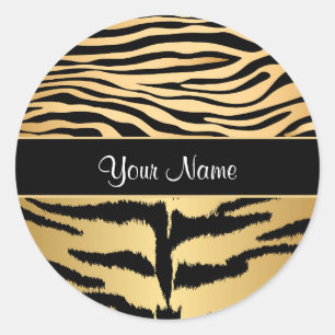 Schwarzes und Goldmetallisches Runder Aufkleber