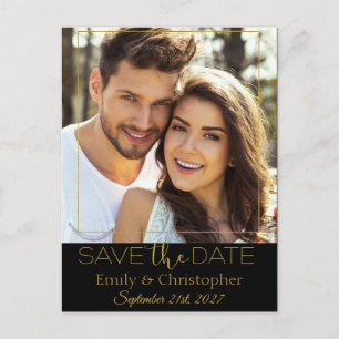 Schwarzes und Goldskript-Save the Date Foto-Karte Ankündigungspostkarte