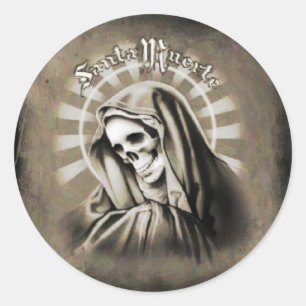 SCHWARZES UND GRAU Sankt Muerte Runder Aufkleber