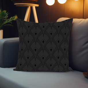 Schwarzes und graues art-deco monochromes Muster Kissen