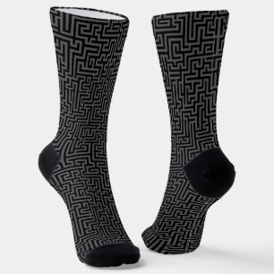 Schwarzes und graues geometrisches Labyrinthmuster Socken