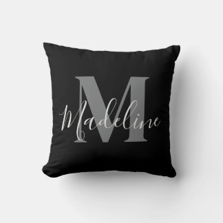 Schwarzes und graues Monogramm Elegant Kissen