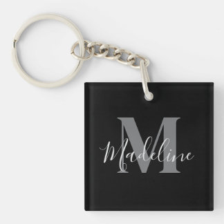 Schwarzes und graues Monogramm Elegant Schlüsselanhänger