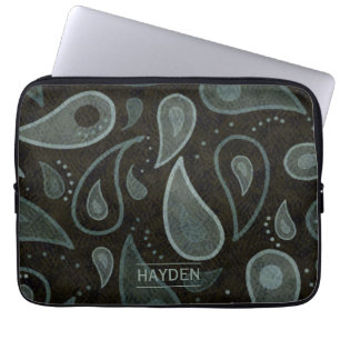 Schwarzes und graues Paisley-Muster personalisiert Laptopschutzhülle