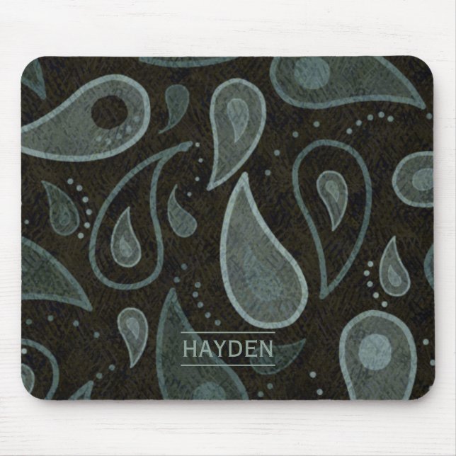 Schwarzes und graues Paisley-Muster personalisiert Mousepad (Vorne)