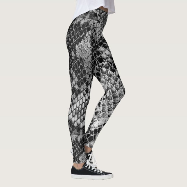 Schwarzes und graues Schlangenhautmuster Leggings (Rechts)
