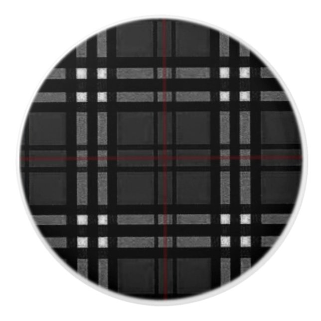 Schwarzes und graues Tartan-Muster Keramikknauf (Vorderseite)