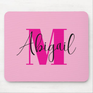 Schwarzes und heißrosa modernes Monogramm Mousepad