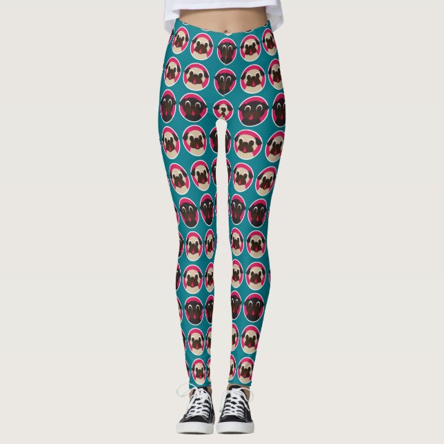 Schwarzes und Kitz-Möpse im Kreis-Muster Leggings (Vorderseite)