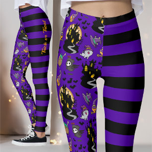 Schwarzes und Lila gestrichenes Halloween-Haus Leggings