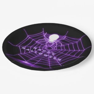 Schwarzes und Lila Halloween-Spiegelefon Pappteller