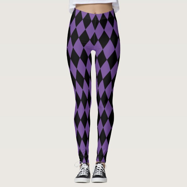 Schwarzes und lila Mardi Gras harlequin-Muster Leggings (Vorderseite)