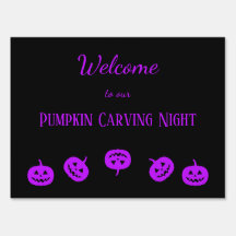 Schwarzes und Lila Pumpkin Carving Night Yard Sign