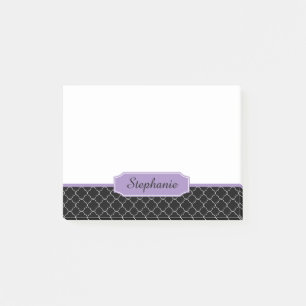 Schwarzes und lila Quatrefoil Monogramm Post-it Klebezettel