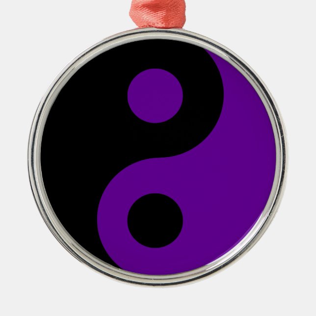 Schwarzes und Lila Yin Yang-Symbol Silbernes Ornament (Vorne)