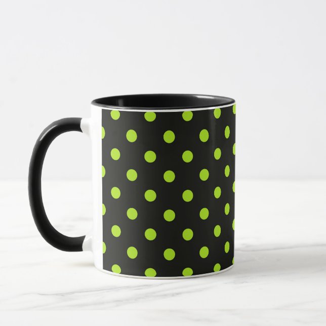 Schwarzes und Limoner grüner Polka-Punkt Tasse (Links)