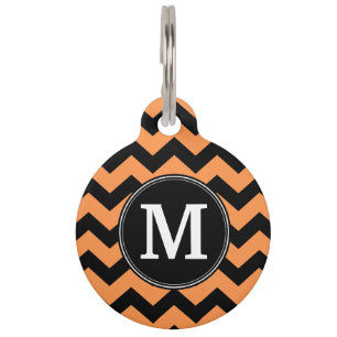 Schwarzes und orange Halloween-Sparren-Monogramm Tiernamensmarke