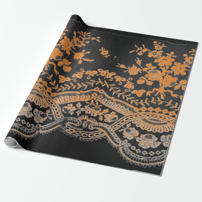 SCHWARZES UND ORANGE LACE Wrapping Paper Geschenkpapier (Ungerollt)