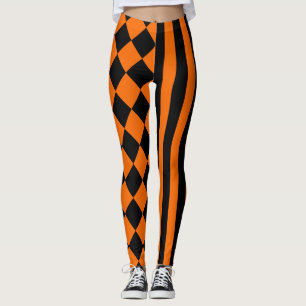 Schwarzes und orange Mischungsmuster Halloweens Leggings