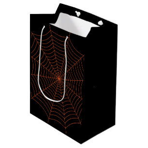 Schwarzes und oranges Spinnennetz Halloween-Muster Mittlere Geschenktüte
