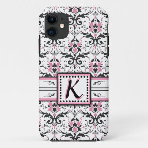 Schwarzes und rosa Damast-Monogramm Case-Mate iPhone Hülle