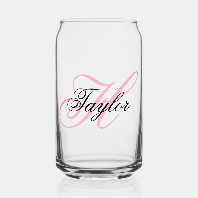 Schwarzes und rosa fancy Monogramm Dosenglas (Vorderseite)