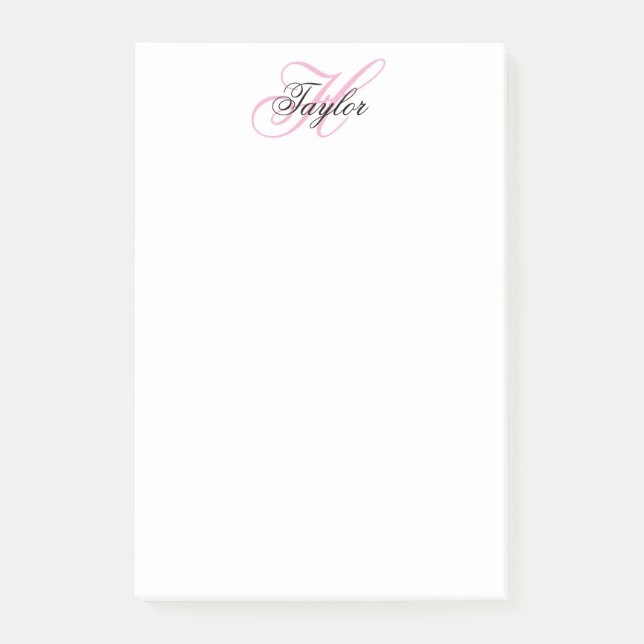 Schwarzes und rosa fancy Monogramm Post-it Klebezettel (Vorderseite)