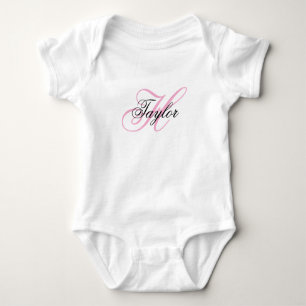 Schwarzes und rosa-farbenes, elegantes Monogramm Baby Strampler