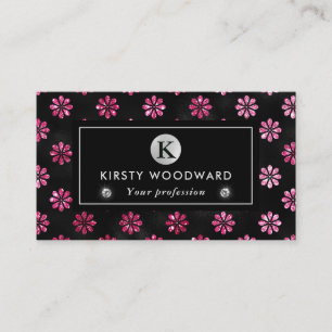 Schwarzes und rosa Glitter-Blumen-Glamour-Muster Visitenkarte