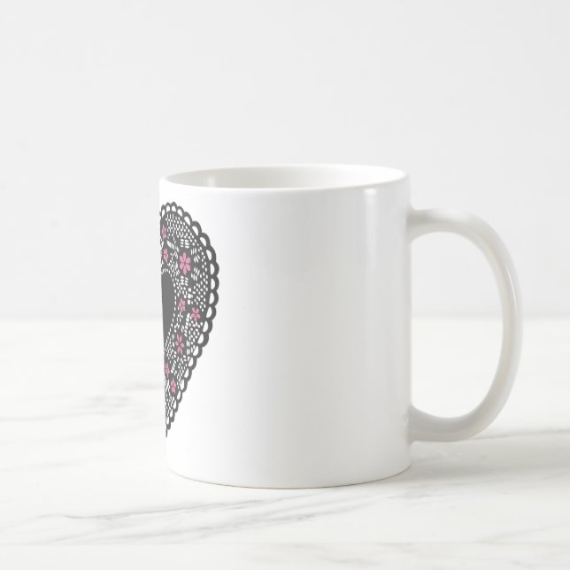 Schwarzes und rosa Spitzenherz Kaffeetasse (Rechts)
