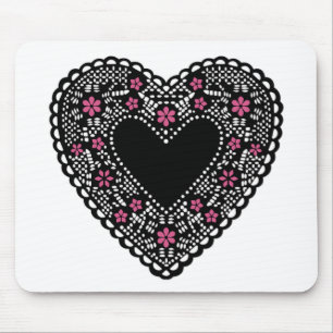 Schwarzes und rosa Spitzenherz Mousepad