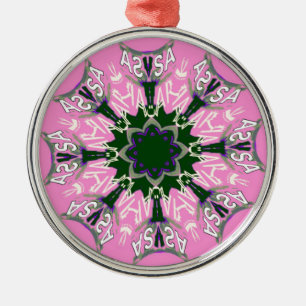 Schwarzes und rosa süßes florales Mode-Motiv-Monog Silbernes Ornament