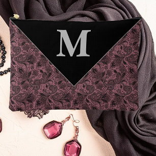 Schwarzes und roségoldenes Paisley-Monogramm Zubehörtasche