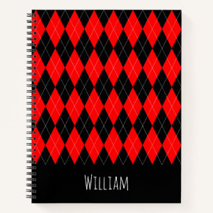 Schwarzes und rotes Argyle-Muster-Notizbuch Notizbuch