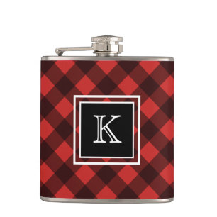 Schwarzes und rotes Büffel-Karo-Monogramm individu Flachmann