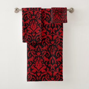 SCHWARZES UND ROTES GRAFISCHES DESIGN BADHANDTUCH SET