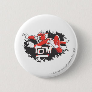 Schwarzes und rotes Logo Toms Button