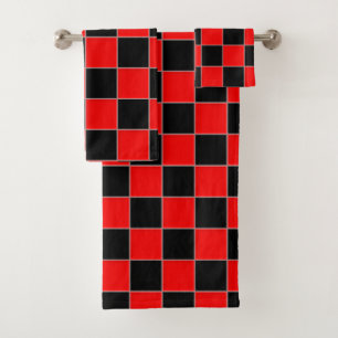 Schwarzes und rotes Schachbrett Badhandtuch Set