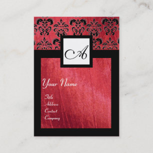 SCHWARZES UND ROTES SILK-DAMASK-SQUARE-MONOGRAMM VISITENKARTE