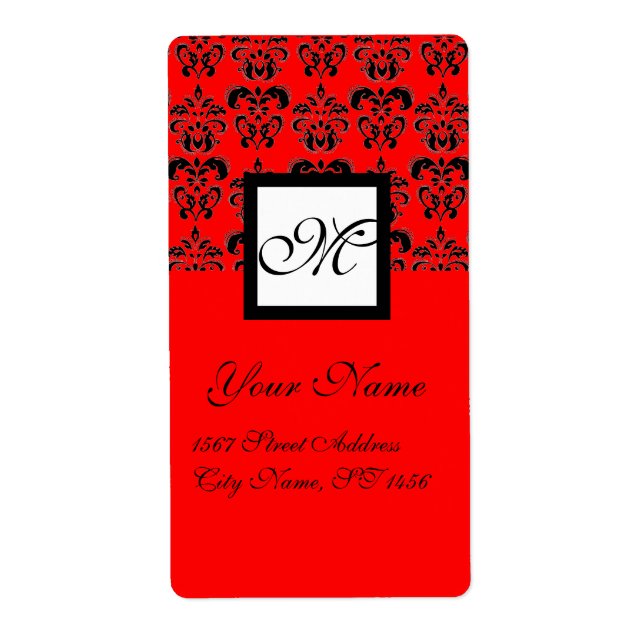 SCHWARZES UND ROTES SQUARE-DAMASK-MONOGRAMM, (Vorne)