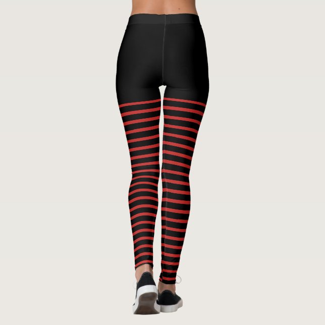 Schwarzes und rotes Streifen-Muster Striped Leggings (Rückseite)