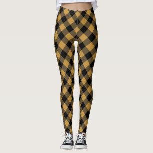 Schwarzes und Senf-Brown-Büffel-Karo kariert Leggings